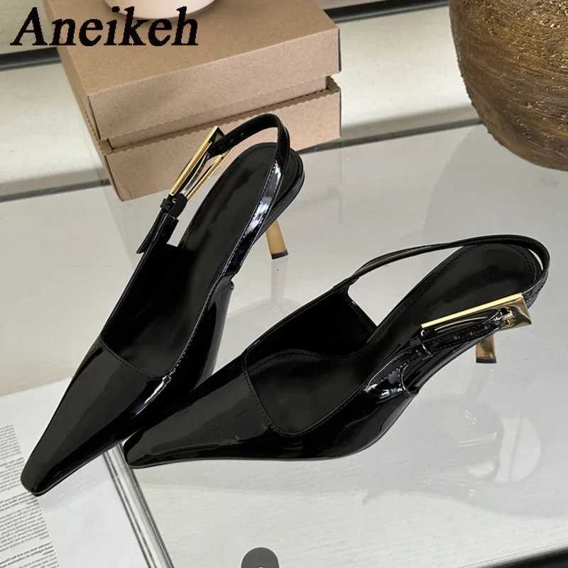 Aneikeh 2025 Summer New Band Women Pumps Shoes Fashion Shallow Slip On Slingback Sandals Thin High Heel Dress Sexy Pumps Shoes C260321