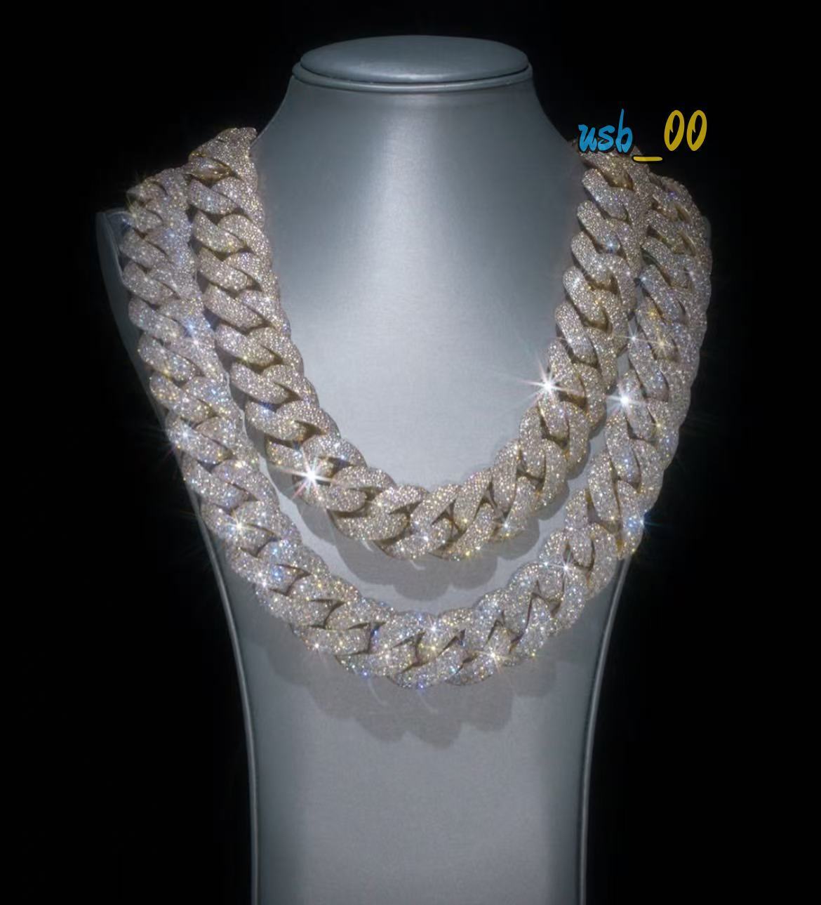 Custom Heavy Chain 23mm Men Full Iced Out Moissanite White Gold Plated 925 Silver Cuban Link Chain Necklace Hip Hop Jewelry
