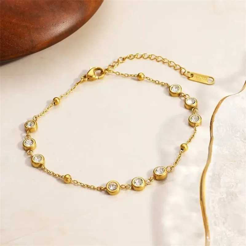 GANEMLY 316L Stainless Steel Round Sparkling Zirconia For Women Fashion Fine Wrist Chain Waterproof Jewelry Lady Gift H260321 - view 5