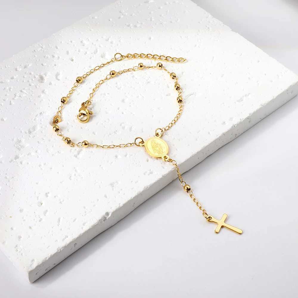 LUXUSTEEL Cross Rosary For Women Men Virgin Mary Religious Prayer Bead Link Chain on Hand Christian Jewelry Adjustable H260321 - view 4