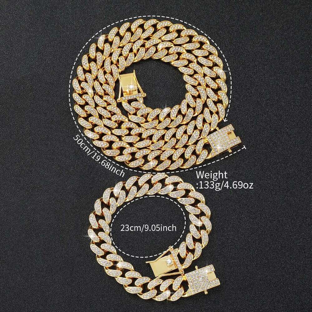 3 Pcs/Set Luxury Full Diamond Watches Gold Steel Band Analog Quartz Necklace Bracelet Set Men's Watch