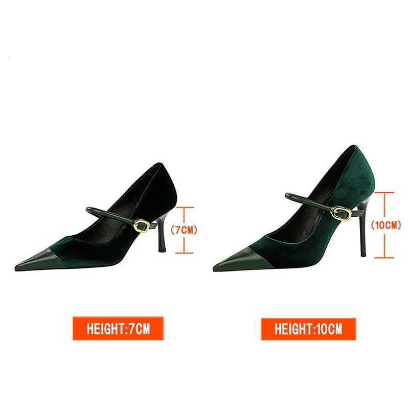 Korean Version Party 10cm 7cm High Heels Women Shoes Thin Heels Velvet Shallow Montage Pointed Toe Metal One-line Pumps C260321