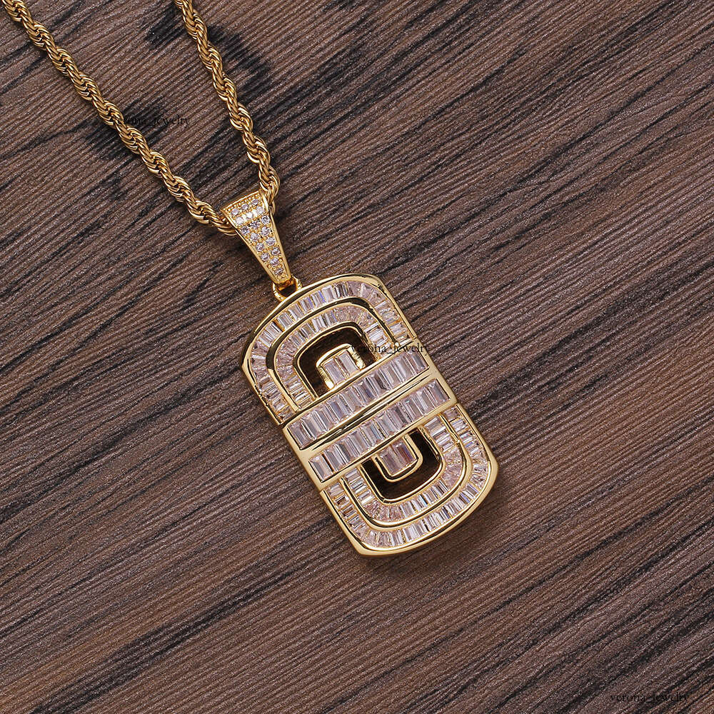 Military badge wish Jewelry Hip Hop jewelry necklace for men with Silver inlaid rectangular Moissanite personalized shield pendant
