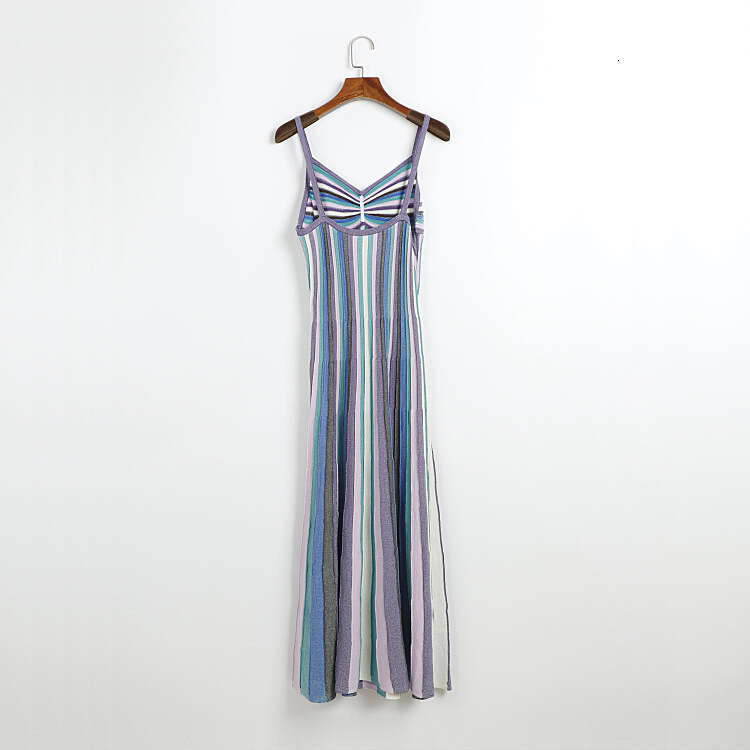Designer Bohemian style beach long dress summer k30 new color striped strap suitable for women's pleated flared skirt