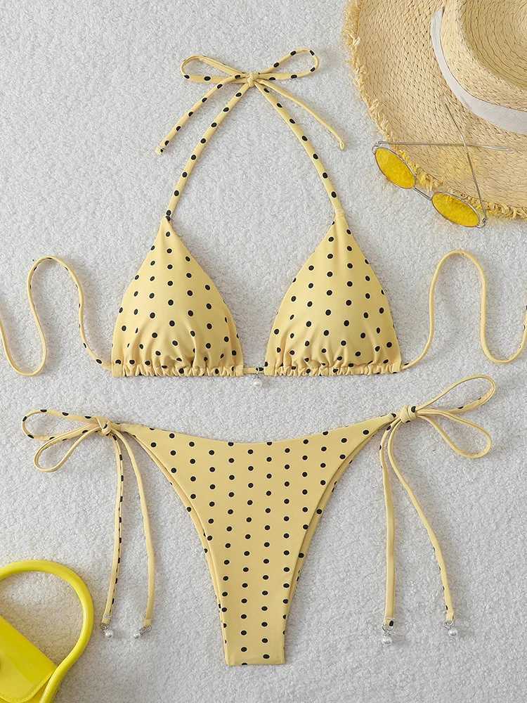 Vzvn 2026 Women Swimsuit Sexy Pearl Micro Bikinis Sets Dot Print Female Swimwear for Woman Bathing Suits Beachwear Trend Bikinis M260321