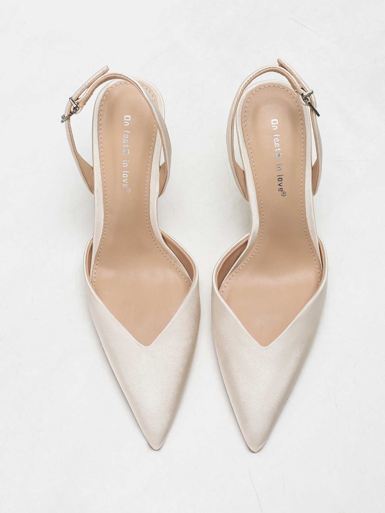 Womens Ivory Satin Pointed-Toe Slingback Heeled Sandals C260321
