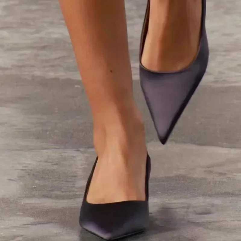 Elegant Purple Satin Low Heel Women Pumps Sexy Pointed Toe High Heels for Women Hollow Back Strap Mules Fashion Party Dress Shoe C260321