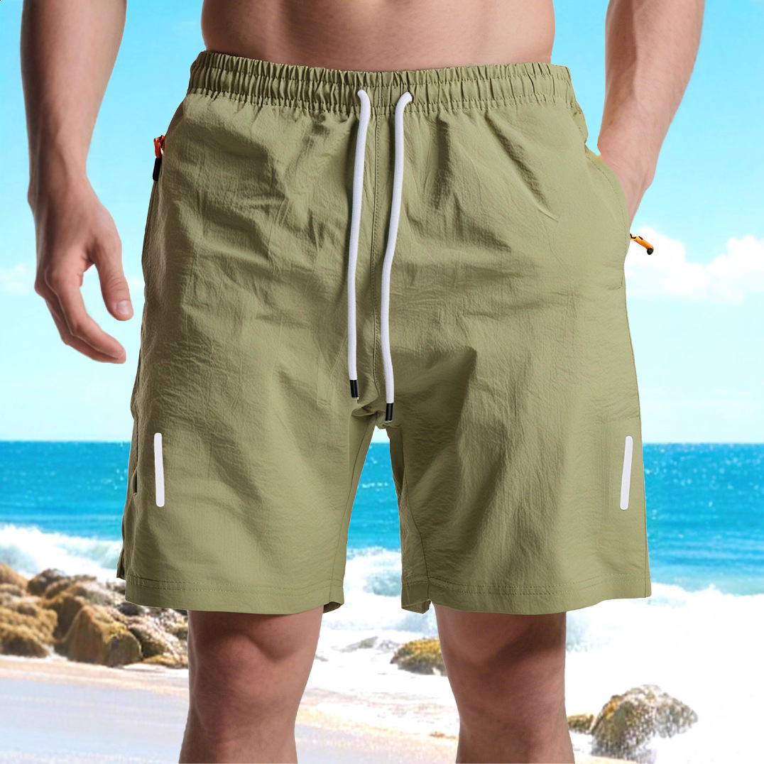 Mens Casual Sports Quick-Dry Short Woven Zipper Pocket Tactical Trendy Street Beach Shorts 260127