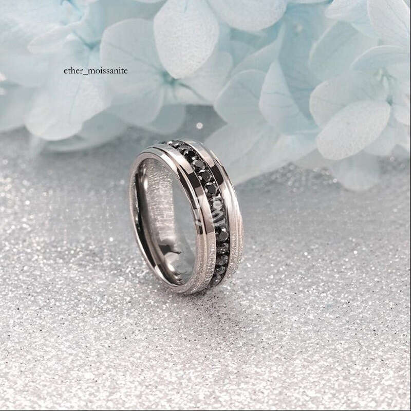 pure titanium ring black Moissanite 7mm wide index finger ring fine band fully encrusted with diamonds niche high-end light luxury