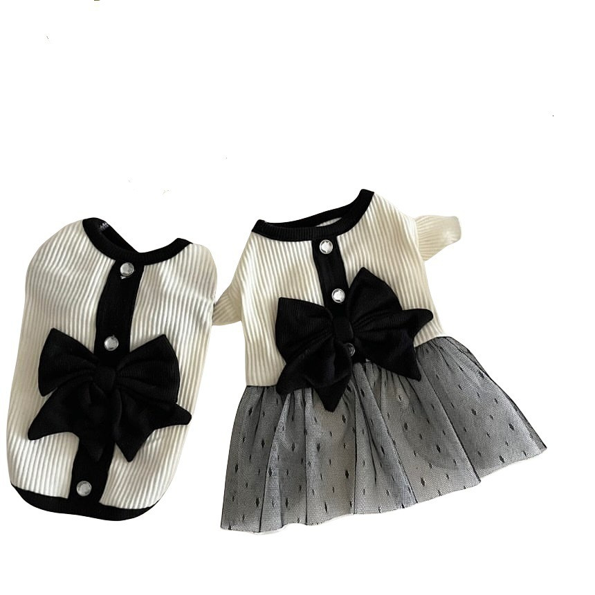 Dog Dress For Small Dogs Summer Puppy Clothes Bow Lace Skirt Black White T Shirt Girls Costume Chihuahua Vest