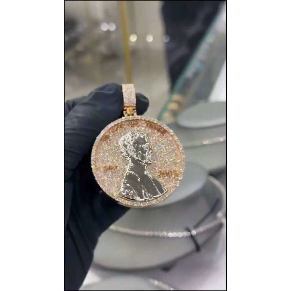 Custom VVS Moissanite Round Brilliant Cut 925 Sterling Silver Iced Out Memory 3D Enamel Hip Hop GRA Certified Pendant