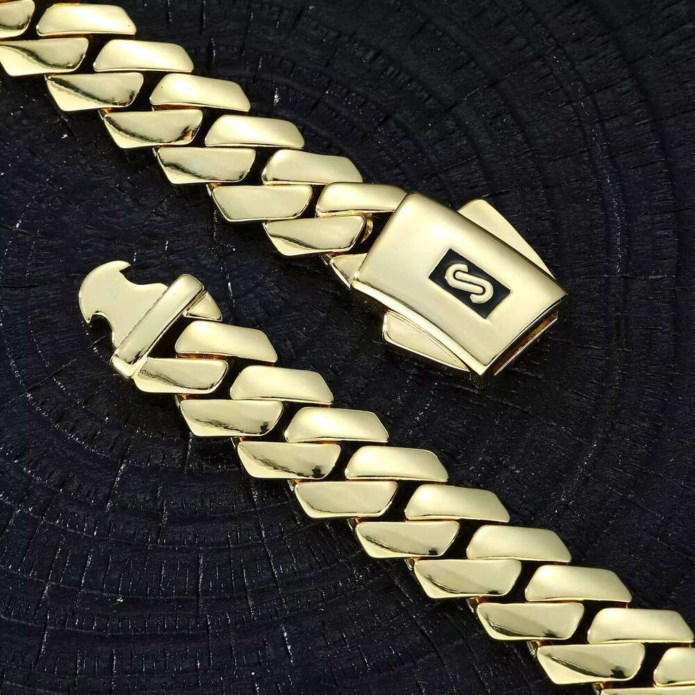 Oro Cadenas 14K De Cubana EDGE Plain Lock Men Luxury Hip Hop Jewelry 12Mm 14K Gold Plated Miami Cuban Link Necklace Monaco Chain Jewelry77 - view 5