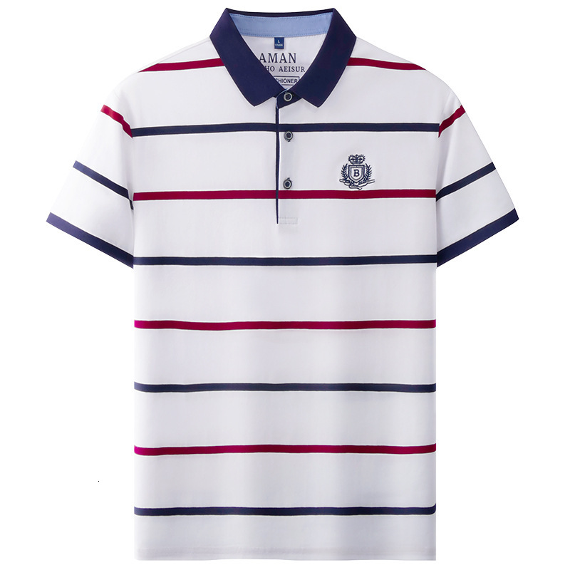 Luxury Brand Designer Men Clothing 2026 Summer Casual Striped Turn-down Collar T-shirt Breathable Short Sleeve Plus Size for Young and Middle-aged Men