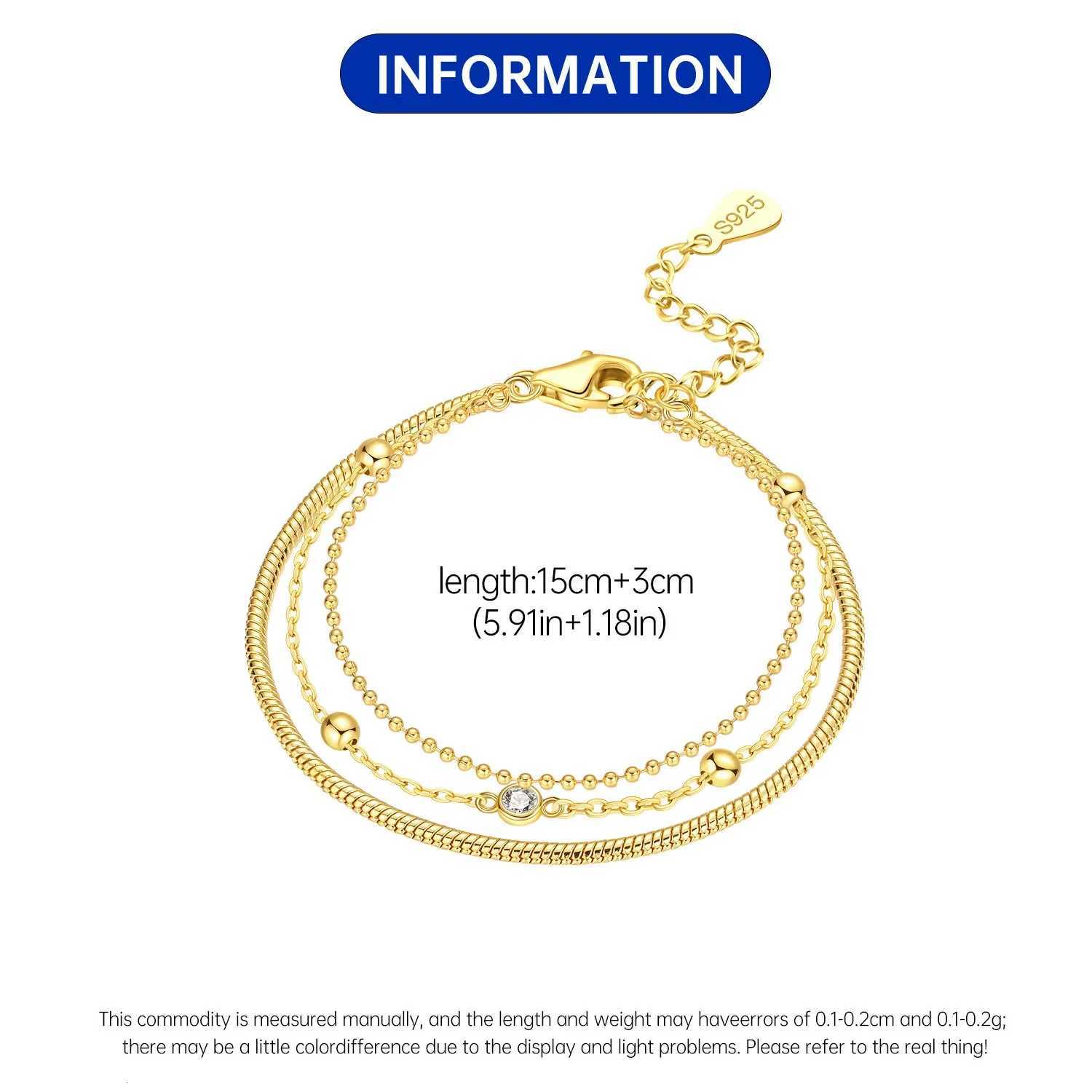 925 Silver Three-layer Golden Adjustable Chain Link Classic Joker Jewelry Birthday Gifts for Women H260321 - view 5