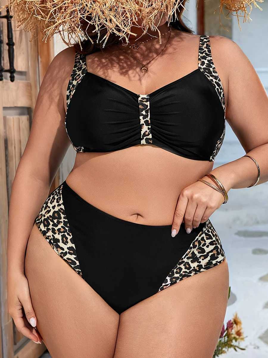 2026 Large Plus Size Bikini High Waist Swimsuit Women Printed Leopard Swimwear Female Bathers Bathing Swimming Swim Suit 0XL-5XL M260321