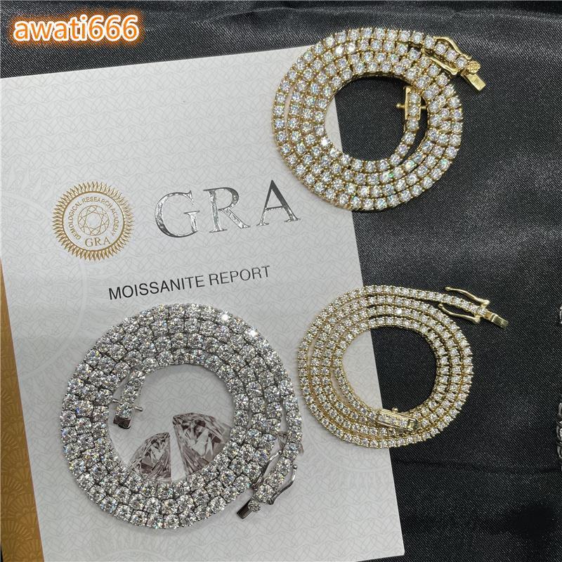 925 Sterling Silver Vermeil VVS Diamond Chains 3mm 4mm 5mm Moissanite Tennis Chain Iced Out Tennis Bracelet Hip Hop Jewelry