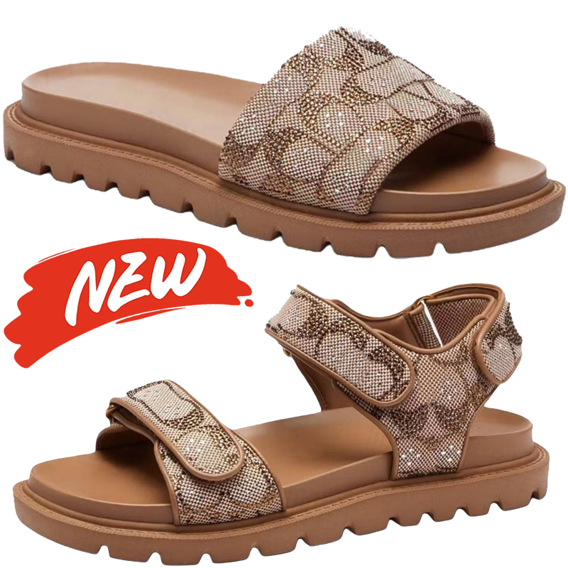 Womens Designer Signature Jacquard Slides Slippers women coacs shoes Sandals slide designer heels sandale slides heels designer women designer shoes women luxury