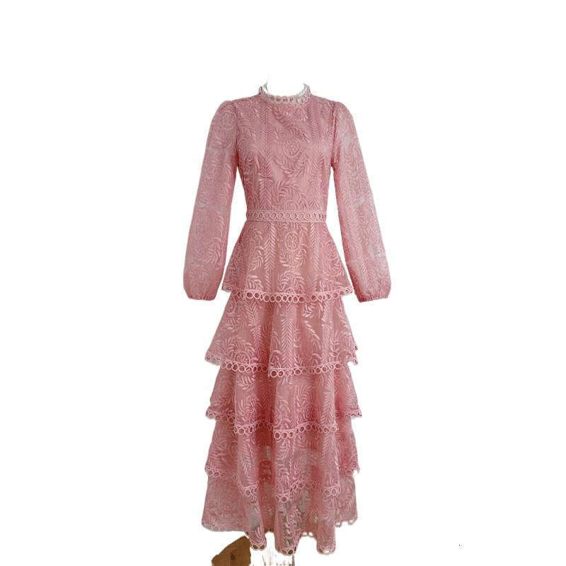 k30 Designer French Elegant Lace Embroidered Round Neck Women's Autumn Light Luxury Thick Layer Long Dress 2026