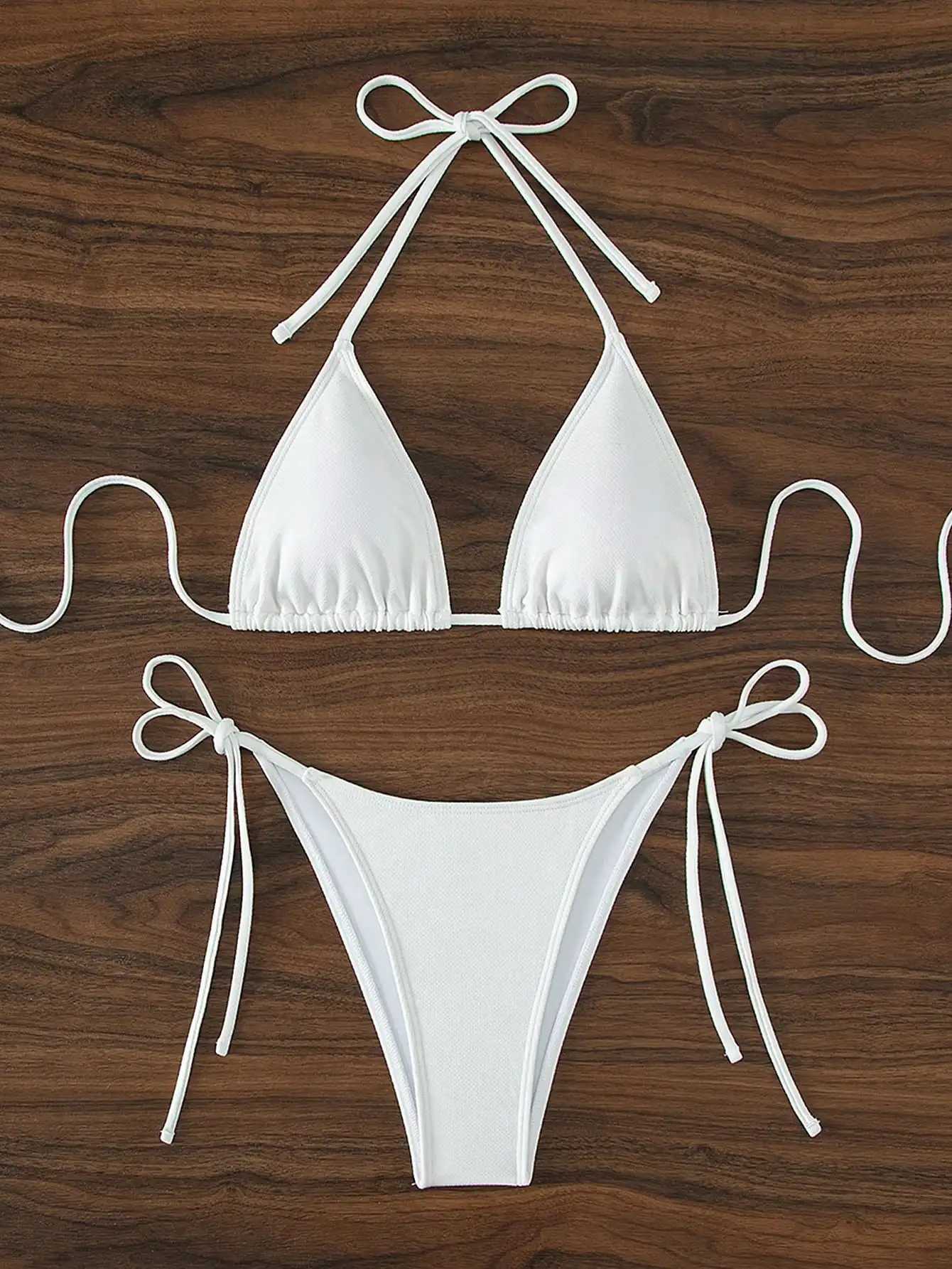 Summer white pure simple front-tie bikini swimsuit set M260321