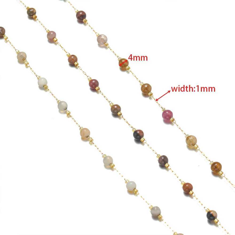 1 Meter Gold Plated Stainless Steel 4mm Beads Natural Stone Chains for DIY Women Jewelry Making Earrings Necklace Findings Bulk H260321 - view 7