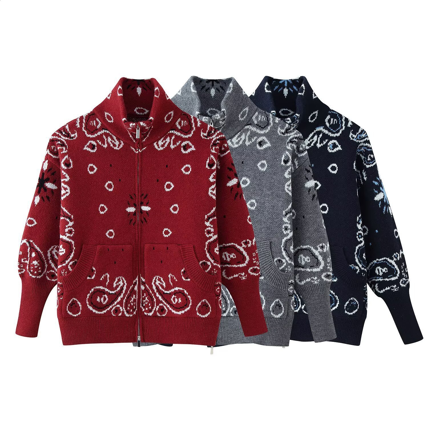 2026 Spring Womens Fashion TriColor Zipper Decorated Long Sleeve Cardigan Sweater w017 007 251223