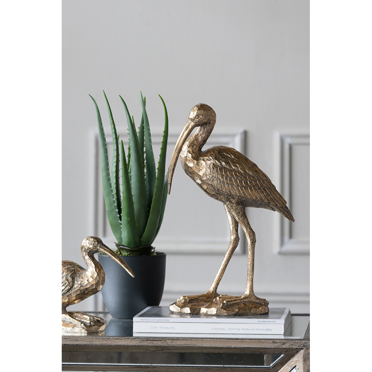 10x15.9x3.7" Standing Crane Figurine Gold Finish