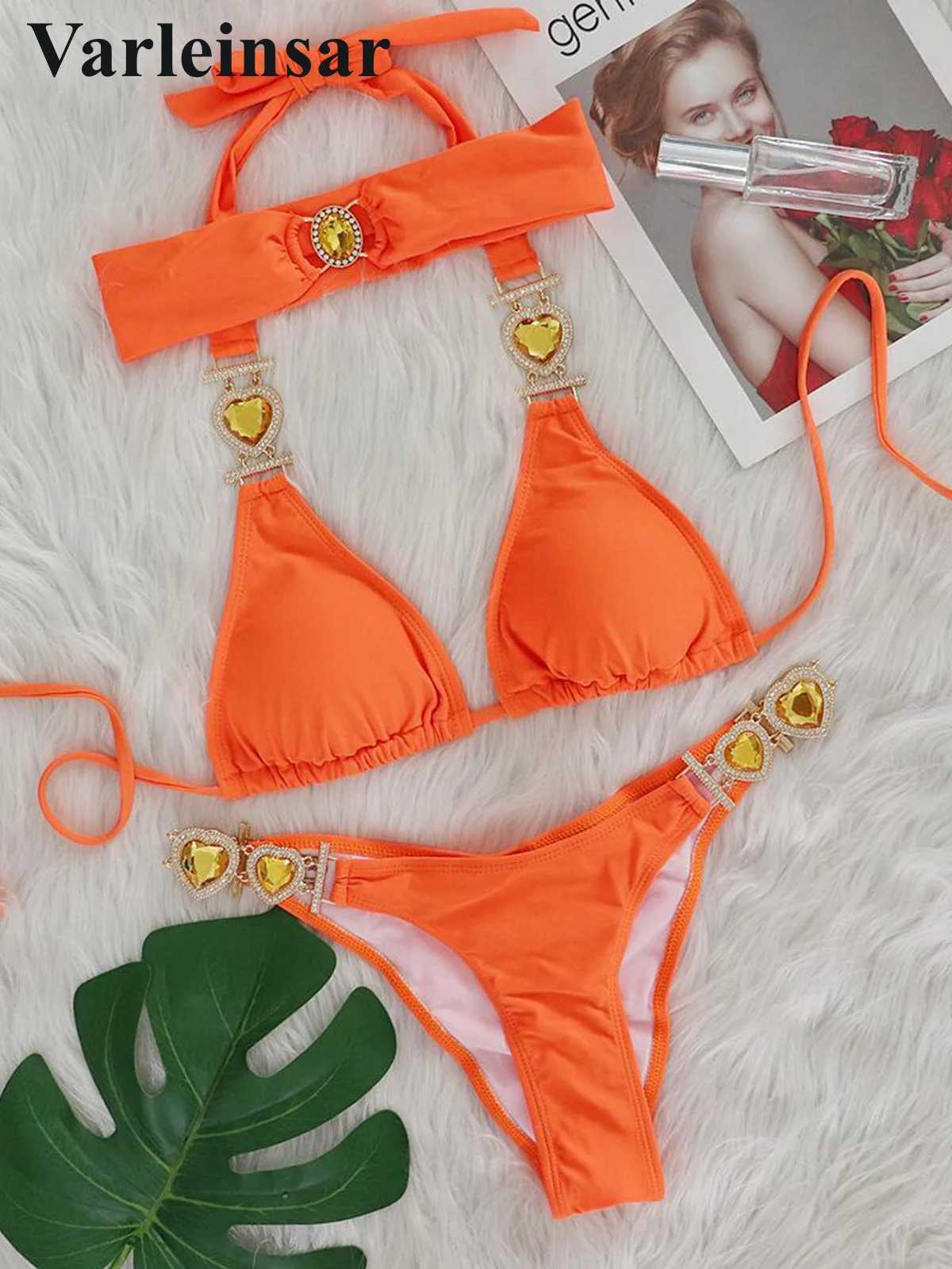 Diamond Rhinestone Bikini Female Swimsuit Women Swimwear Two-pieces Bikini set With Hairbands Bather Bathing Suit Swim V3047G M260321