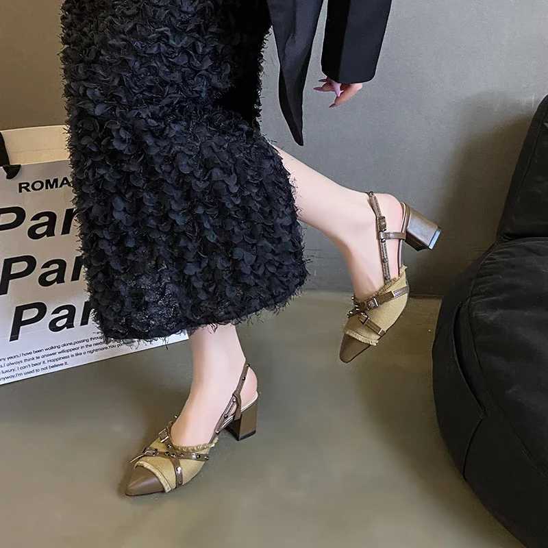 Sexy high heels womens pointed toe patchwork open-heel sandals 2025 summer fashionable casual party womens shoes C260321