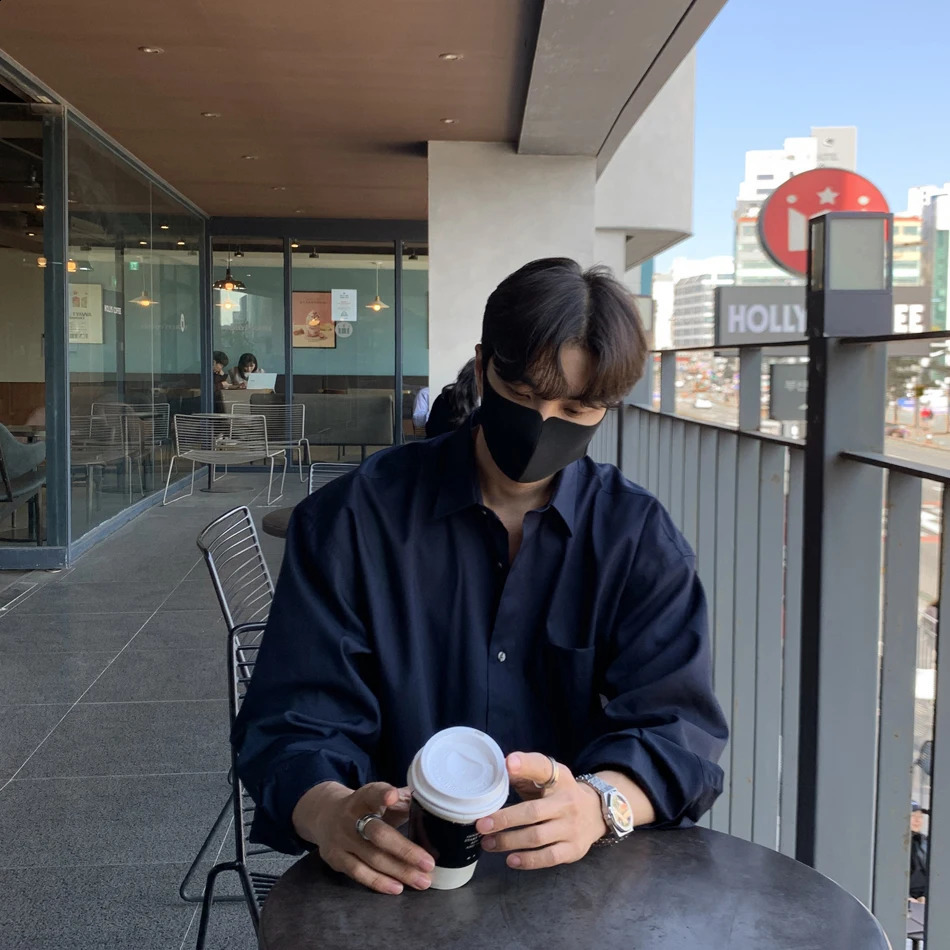 Unisex Loose Blue Shirt Casual Solid Color LongSleeved TopMens JapaneseKorean Style Outdoor Camping Thin Coat Oversized 260320