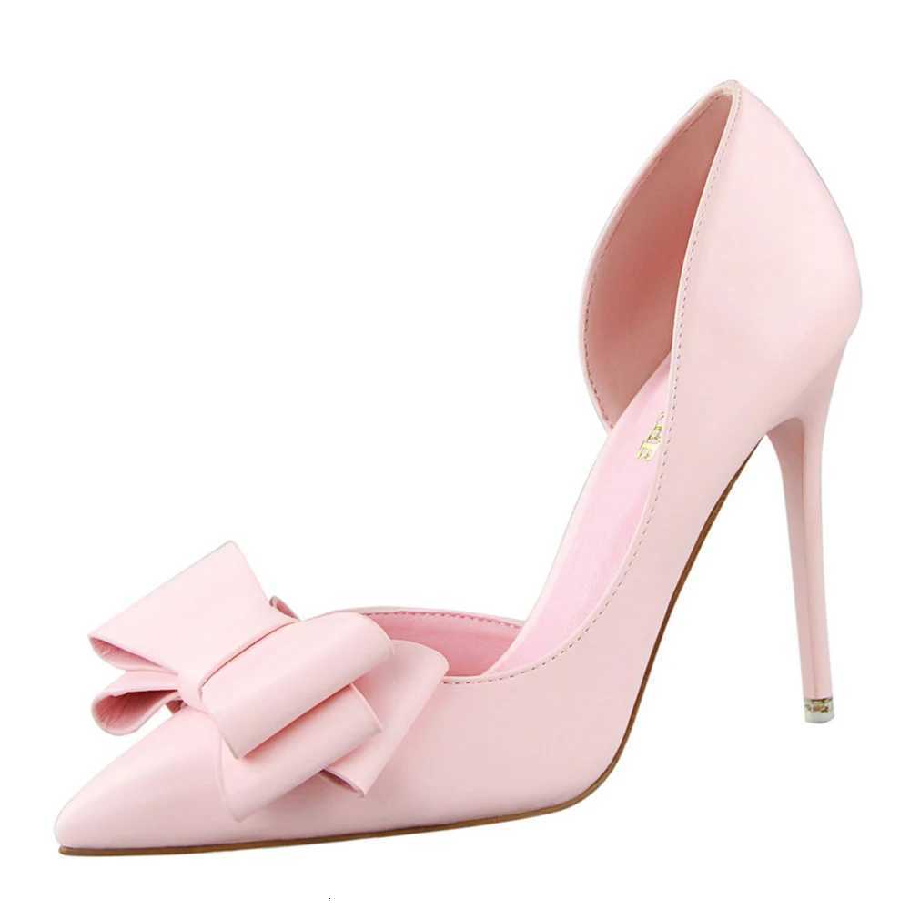 Korean Fashion Womens Shoes Wedding Bow High Heels Stiletto Heels Shallow Pointed Head Side Empty Thin Shoes C260321