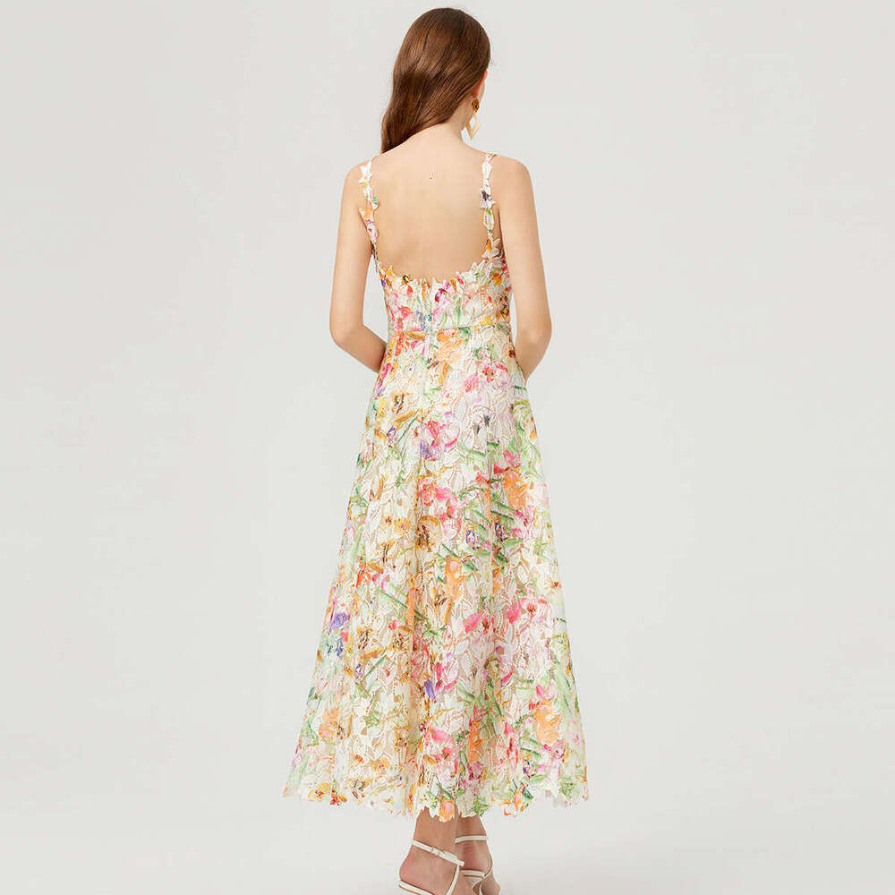2026 designer French court style printed women's vest summer mesh hollow waist design k30 unique long skirt