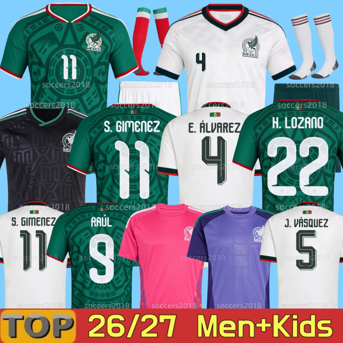 Mexico 2026 World Cup Soccer Jerseys A. VEGA C. HUERTA L. ROMO RAUL CHICHARITO LOZANO H.LOZANO 25 26 Home Away Gk Player long Football Shirts Men Kids GIMENEZ 2025 Gold Cup 28