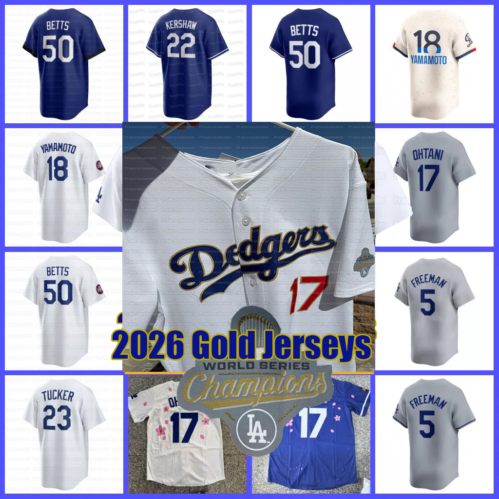 23 Kyle Tucker Dodgers 17 Shohei Ohtani 2026 Gold Collection Jerseys Edwin Diaz Yoshinobu Yamamoto Enrique Hernandez Freddie Freeman Mookie Betts Men