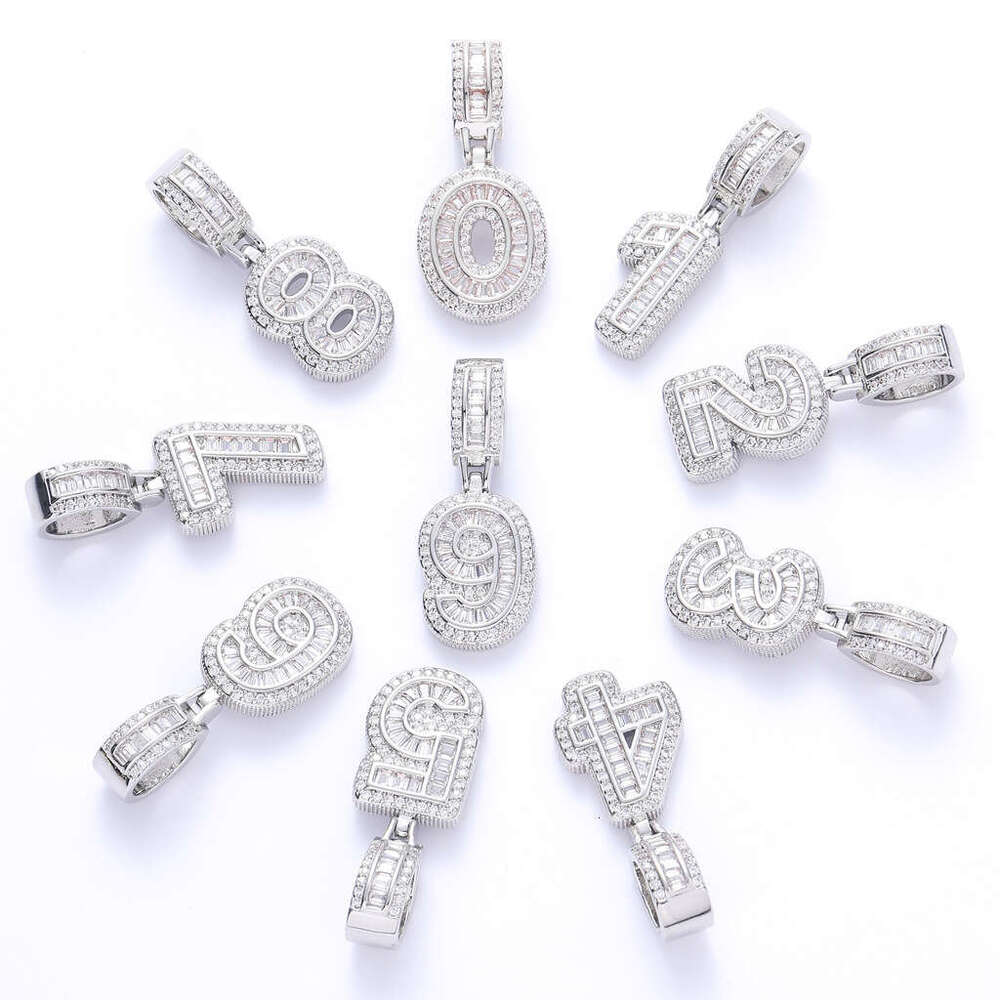 Jewelry minimalist Moissanite 0-9 number pendant Hip Hop rap trendy men's freely combinable necklace