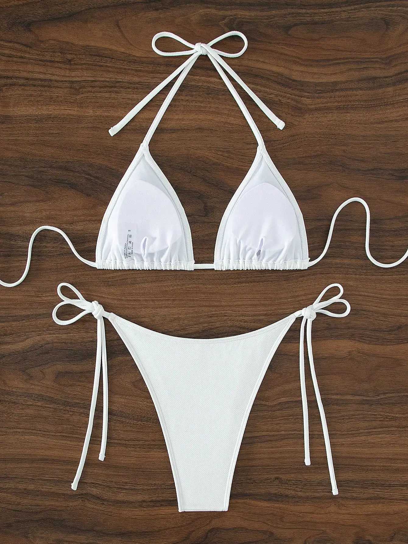 Summer white pure simple front-tie bikini swimsuit set M260321