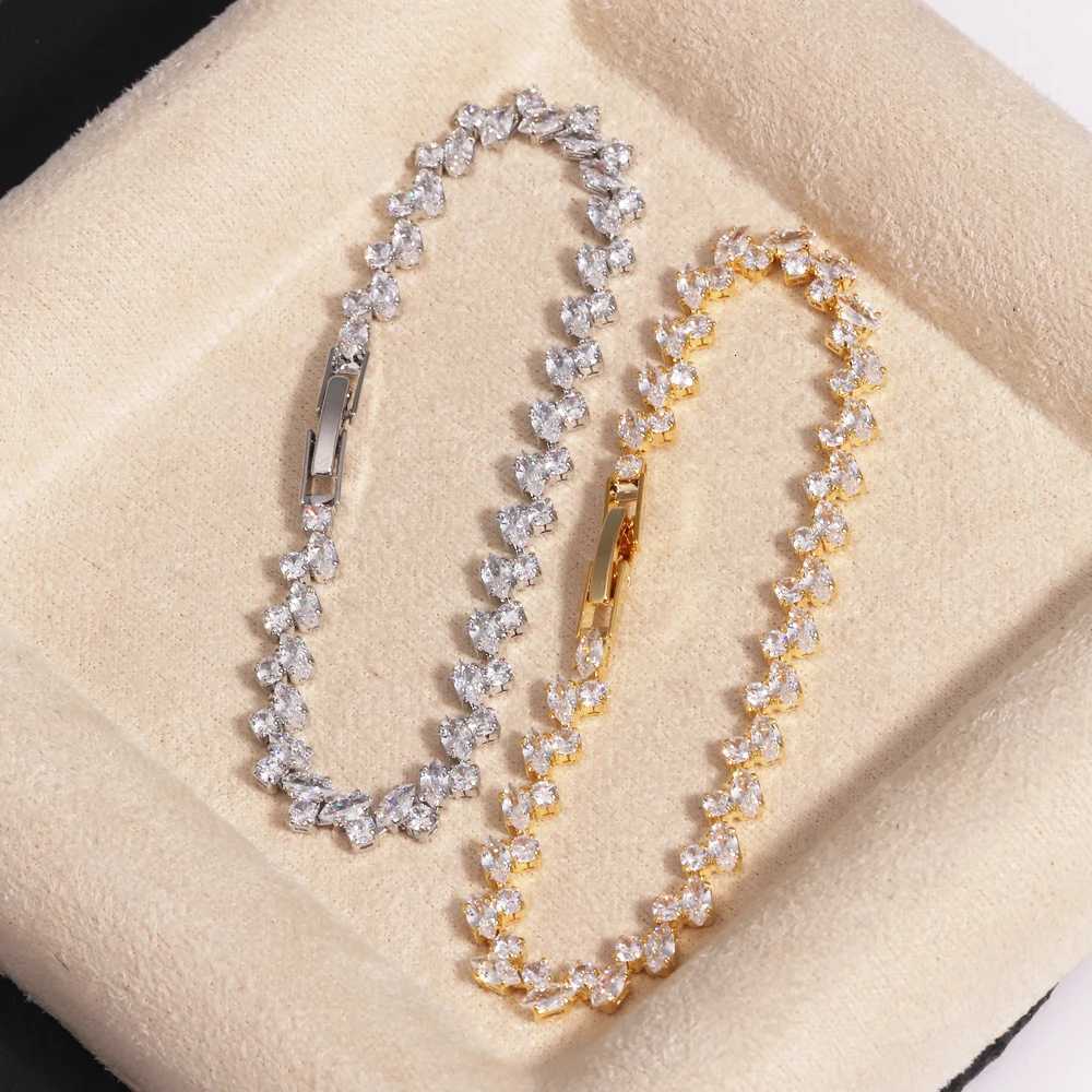 Womens Fashion Shiny Cubic Zirconia Rose Gold Color Leaf Tennis for Women Girls Wedding Party Jewelry Gifts H260321 - view 3