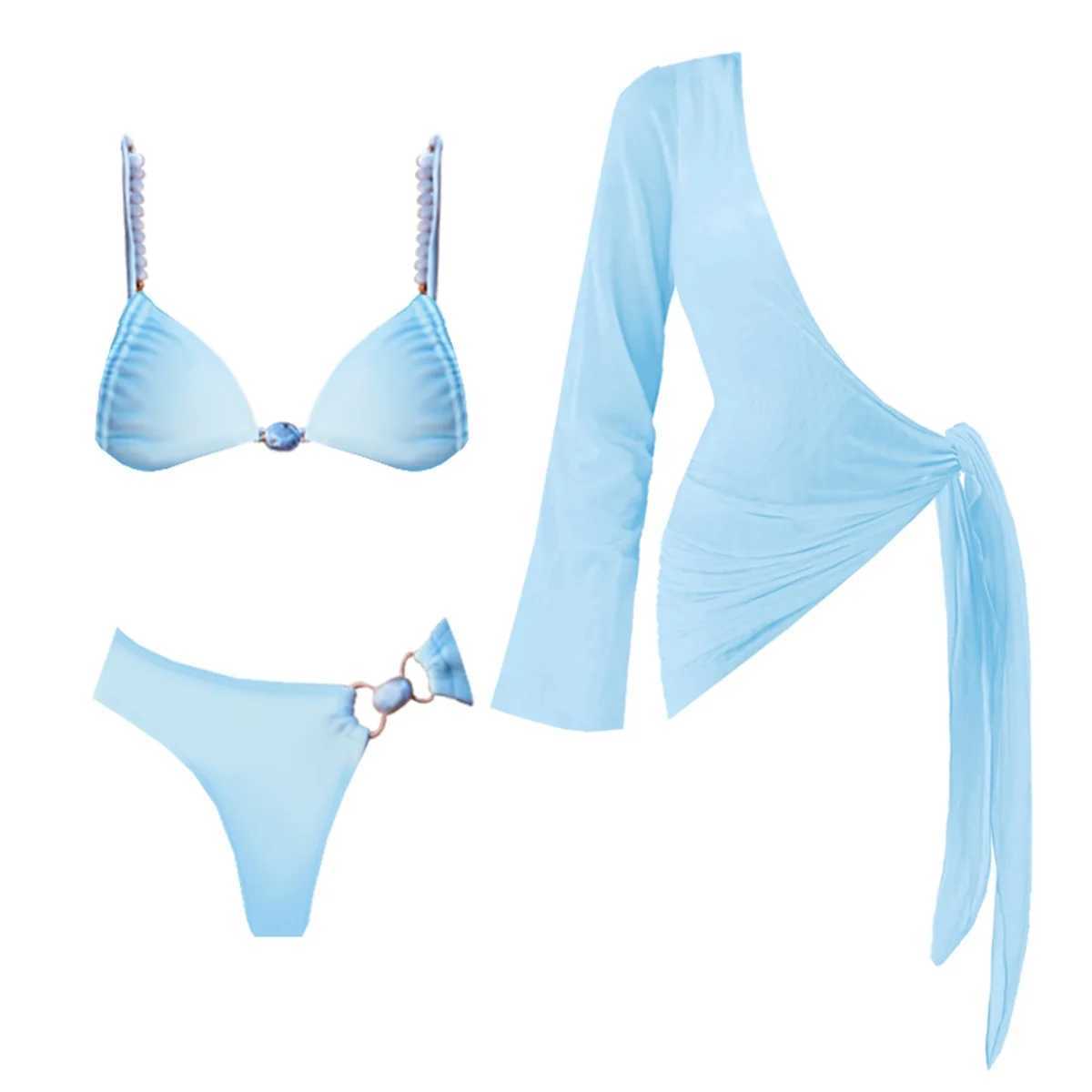 3Pcs Button Bikini 2025 Bandeau Biquini Women Sexy Swimsuit Push Up Swimwear Female Swim Suit One Shoulder Bathingsuit Beachwear M260321