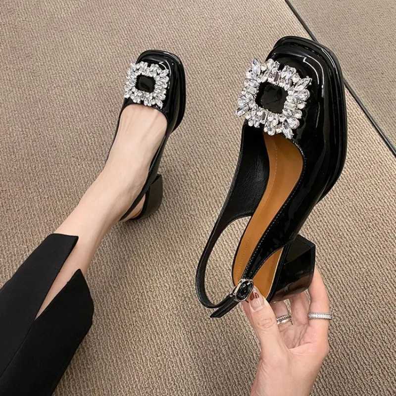 Summer New Baotou Sandals Womens French Retro Square Headed Water Diamond Back Hollow Thick Heel Sandals Large 42 C260321