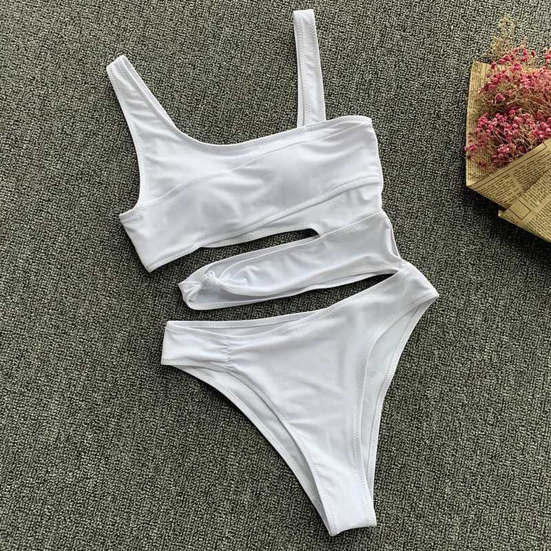 2025 New Sexy White One Piece Swimsuit Women Cut Out Swimwear Push Up Monokini Bathing Suits Beach Wear Swimming Suit For Women M260321