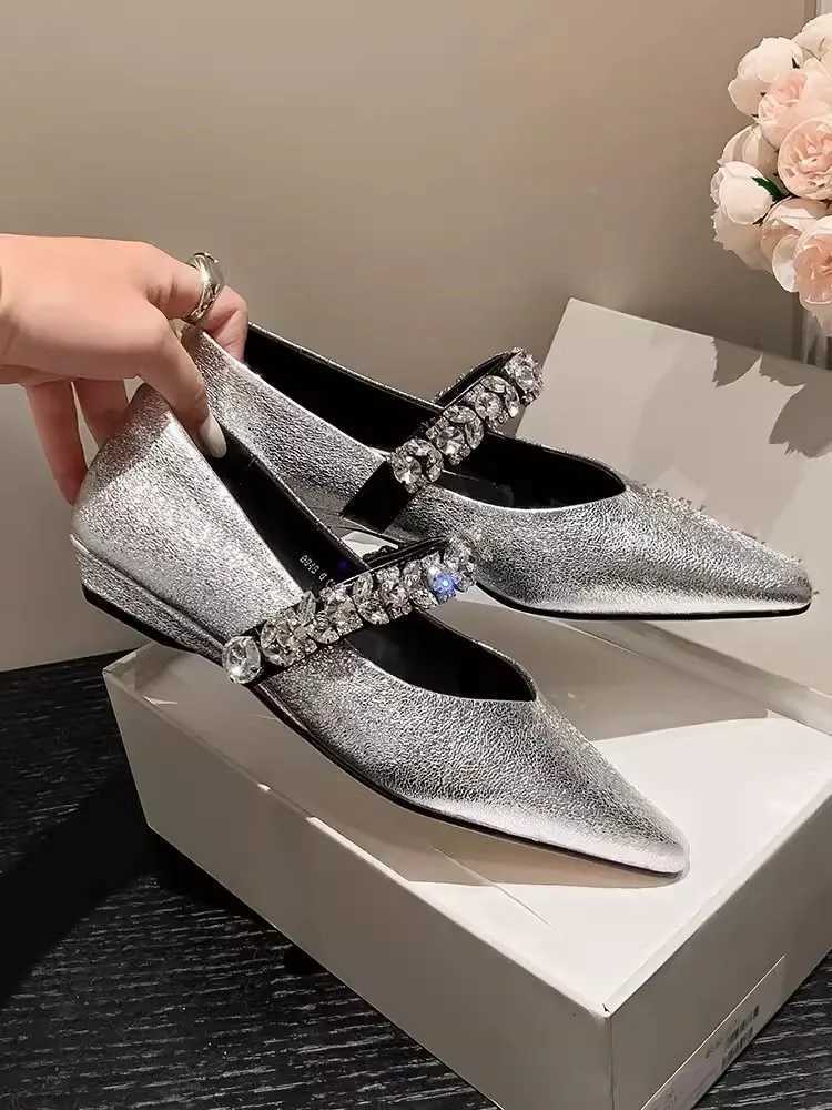 Diamonds Women Pumps 2024 New Spring Summer Split Leather Fashion Versatile Pointed Toe Shoes Elegant Office Ladies Flat Shoes C260321