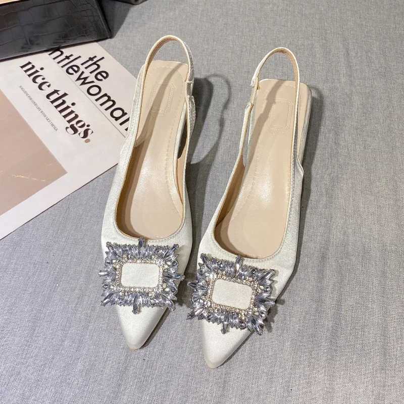 Square Back Hollow Stiletto Heel Pointed Toe Shoes Baotou Sandals for Women New Summer Rhinestone C260321