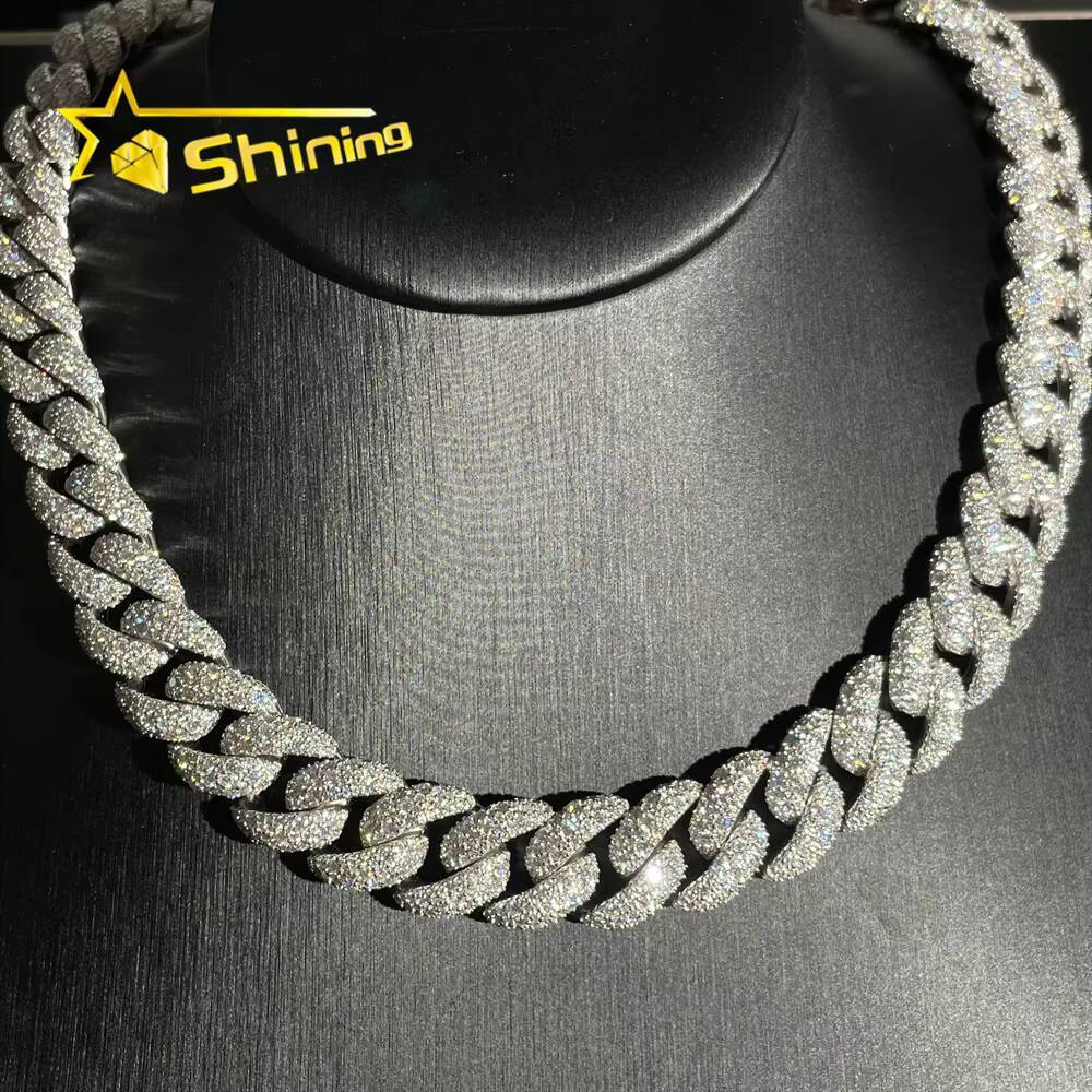 Mosaic Setting Pass Diamond Tester Hip Hop Jewelry 14mm 925 Sterling Silver Men Necklace Iced Out Moissanite Cuban Link Chain