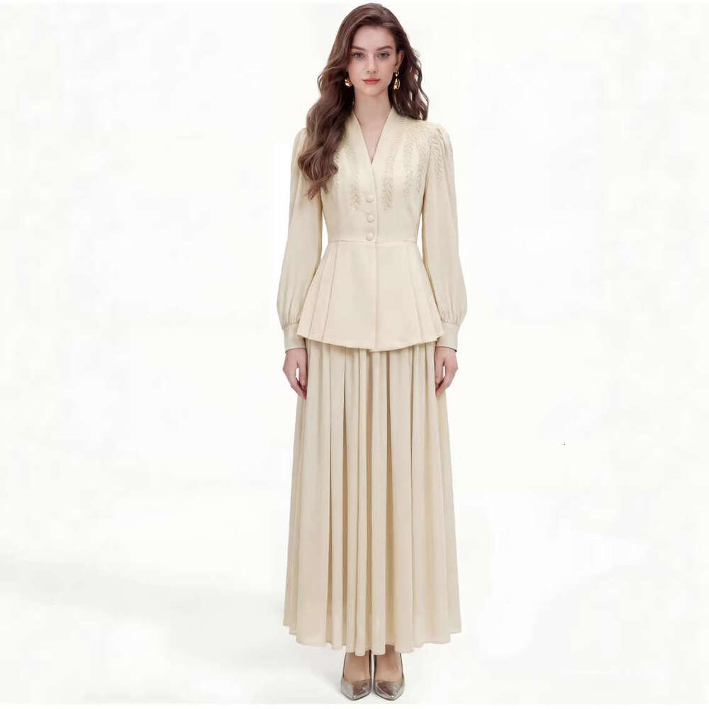 A14 Designer Chinese style women's professional suit 2026 spring new heavy three-dimensional embroidered jacket and pleated skirt