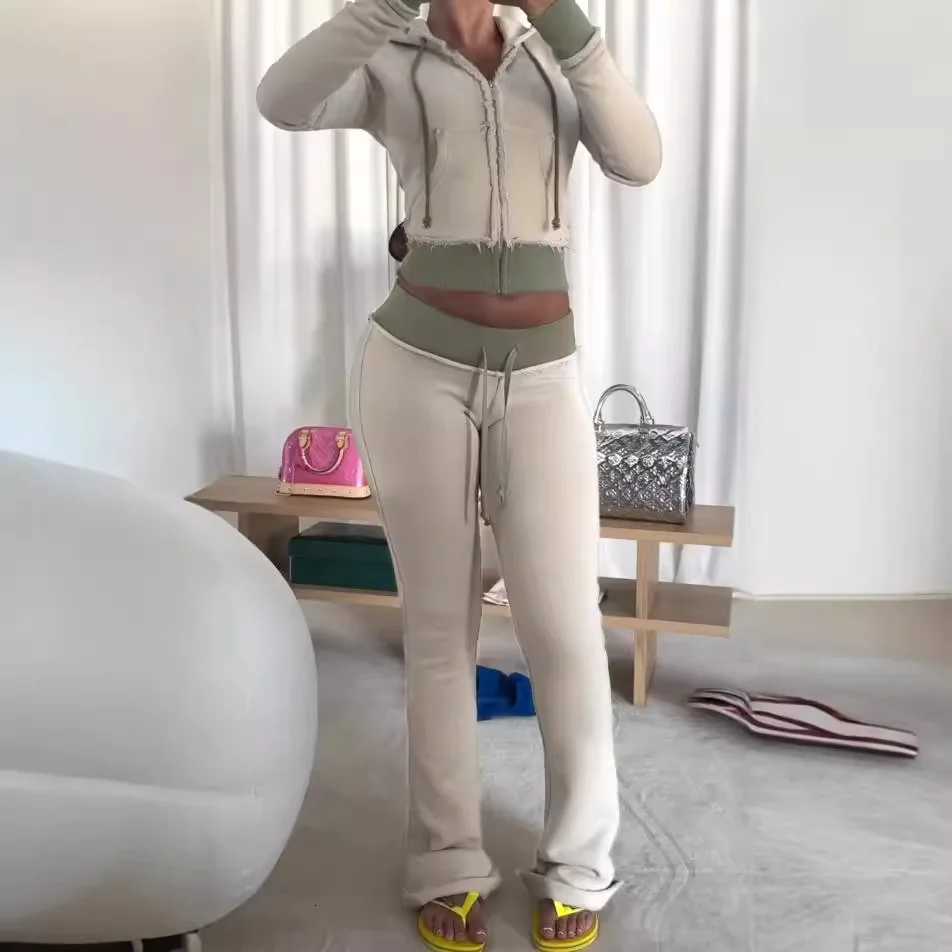 Autumn Winter Fashion Street Women Two-piece Casual Solid Color Zipper Cardigan Slim Hoodie With Bodybuilding Pants Sports Suit X260321 - view 5