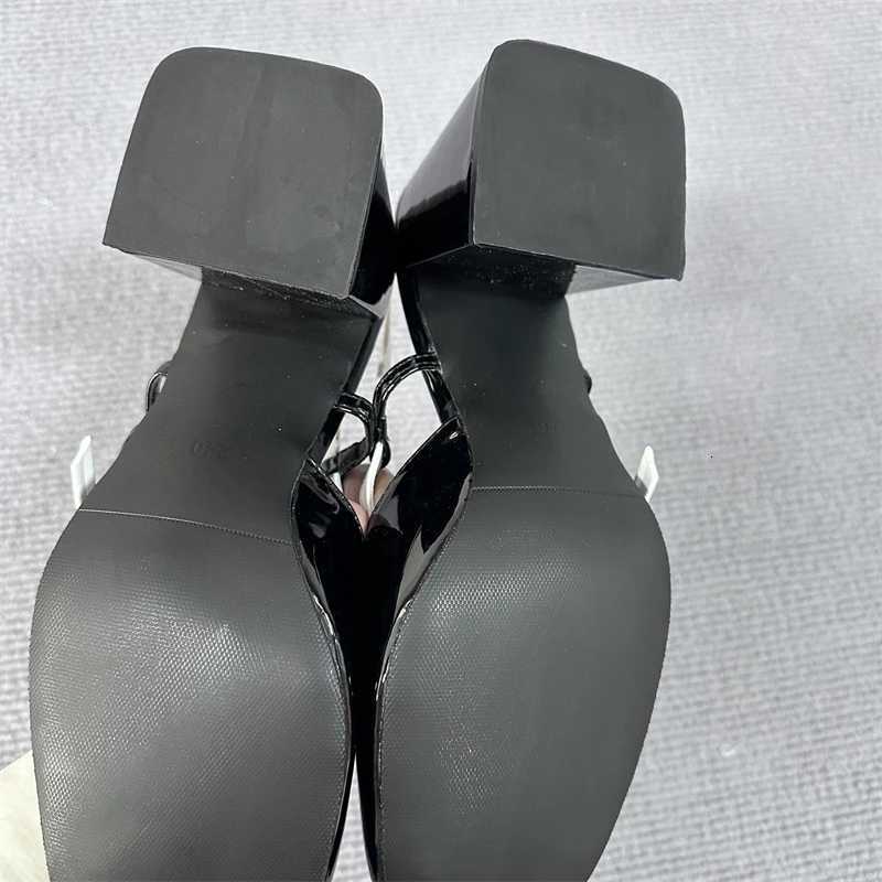 Womens Mary Jane Shoes Black Patent Leather Female Sandals Back Straps with Bowknot C260321