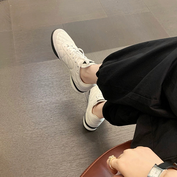 Sheepskin Version ~ Genuine Leather Small Fragrance Thick Sole Quilted Casual Sports for Women Versatile Running White Sneakers Board Shoes ddmysaturn