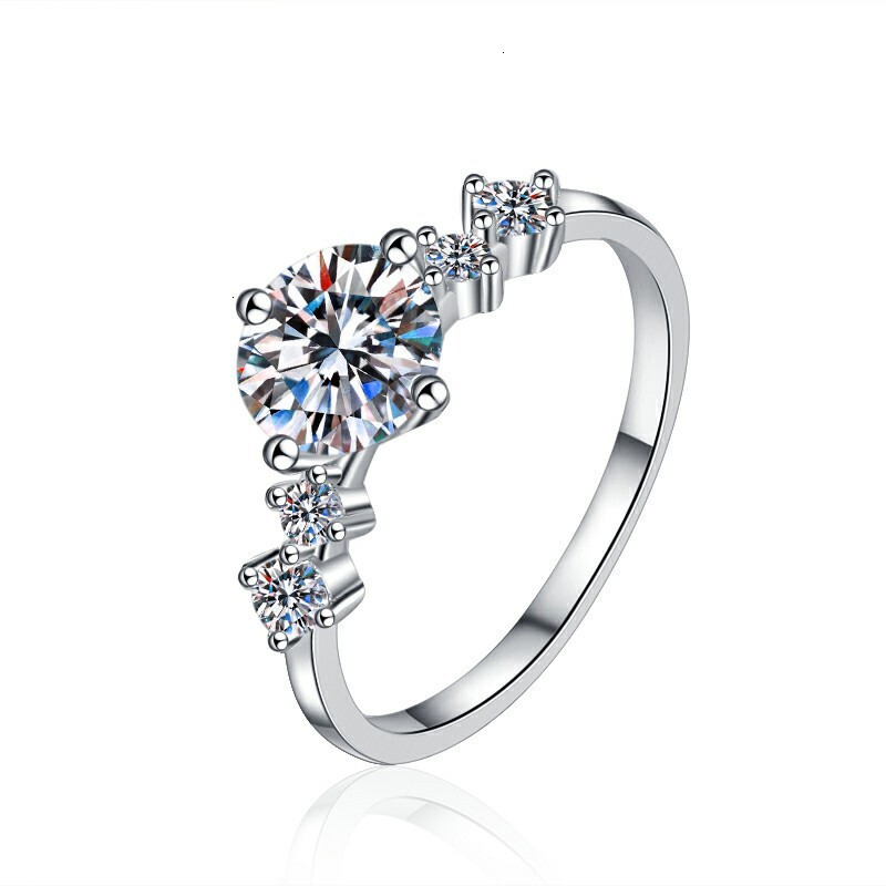 Luxury Jewelry Design Ring Women's Moissanite Ring S925 Sterling Silver Four-Prong Fashion Jewelry Cross-Border Supply
