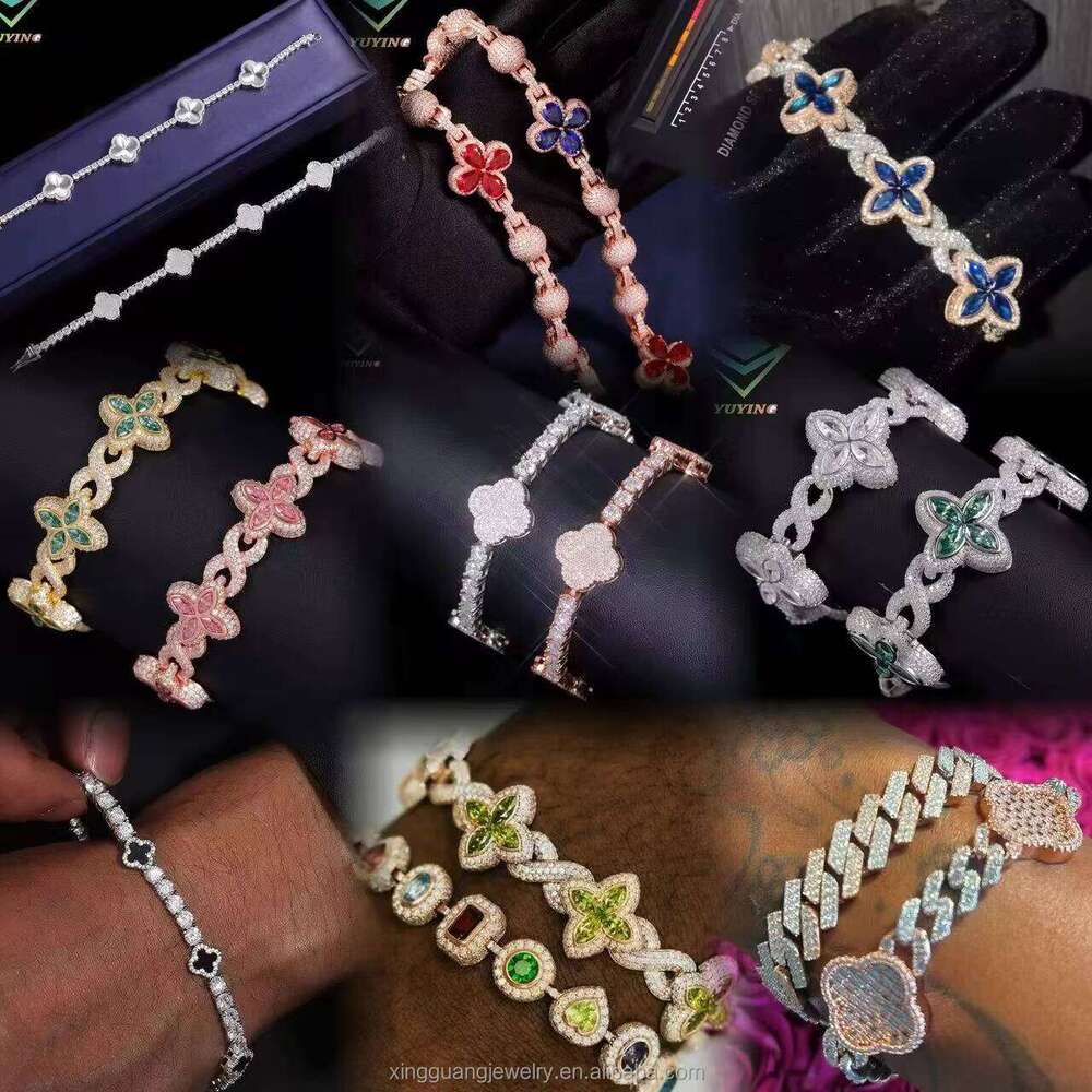 Sterling Silver Iced 925 Out Infinity Cross Link VVS Baguette Diamond Hiphop Jewelry Cuban Moissanite Bracelet Jewelry77