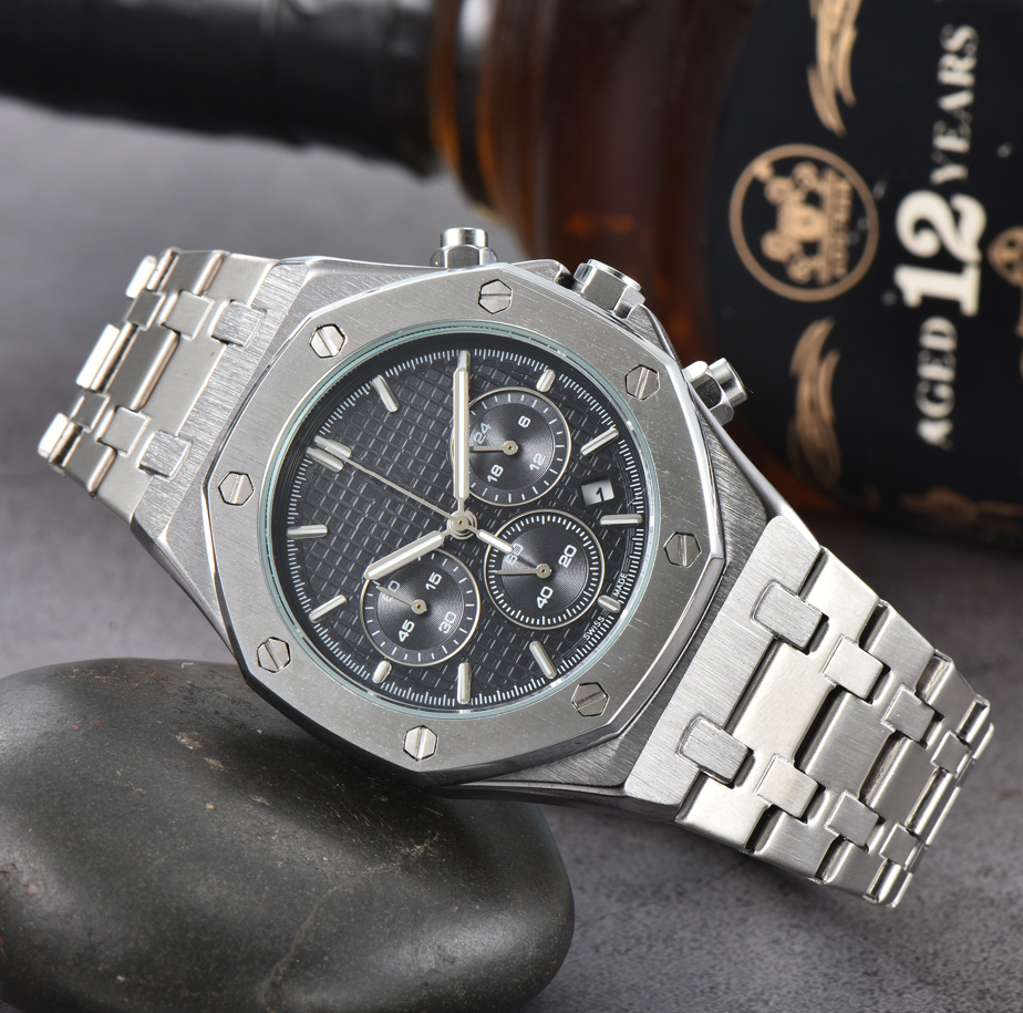 APitty Mens Aude WristWatches Six needles All dial work Quartz Watches High quality Top Luxury Chronograph clock Steel Belt fashion Royal men watch #33
