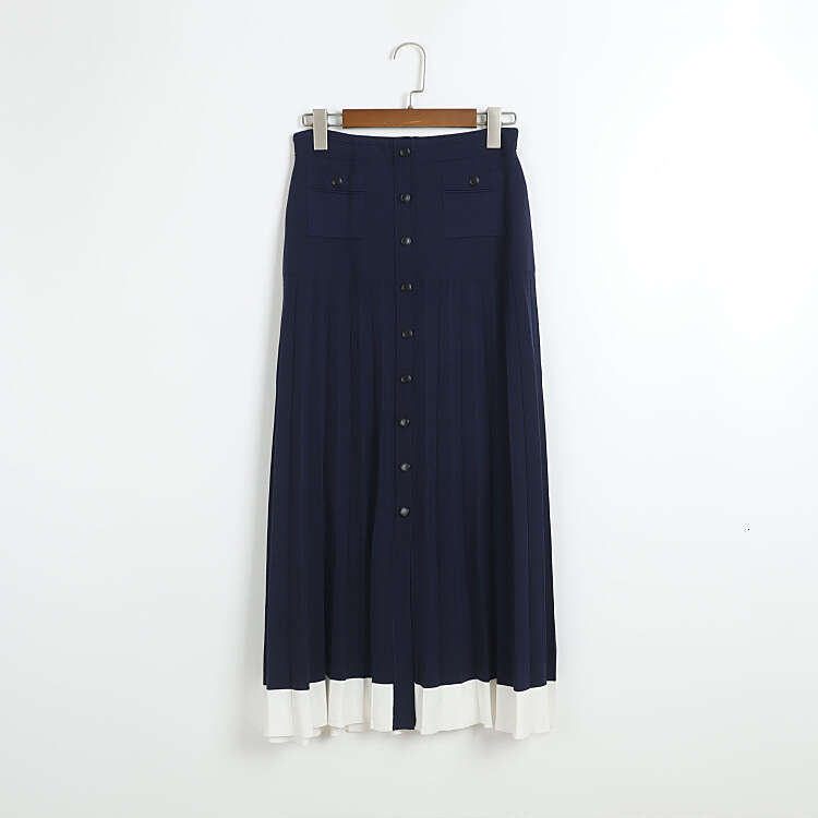 Summer and autumn designer fashion simple knitted suit sleeveless round k30 neck color blocked vest and pleated half skirt